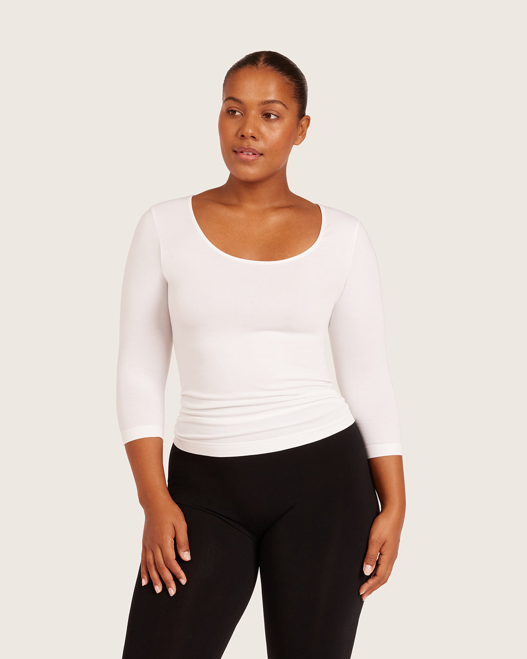 Base Layer 3/4 Sleeve Top - White