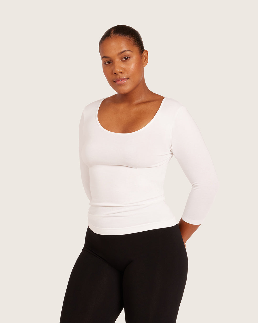 Base Layer 3/4 Sleeve Top - White