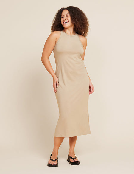 Women's Bamboo Racerback Dress in Stone Boody US Women's Bamboo Racerback Dress in Stone Boody US