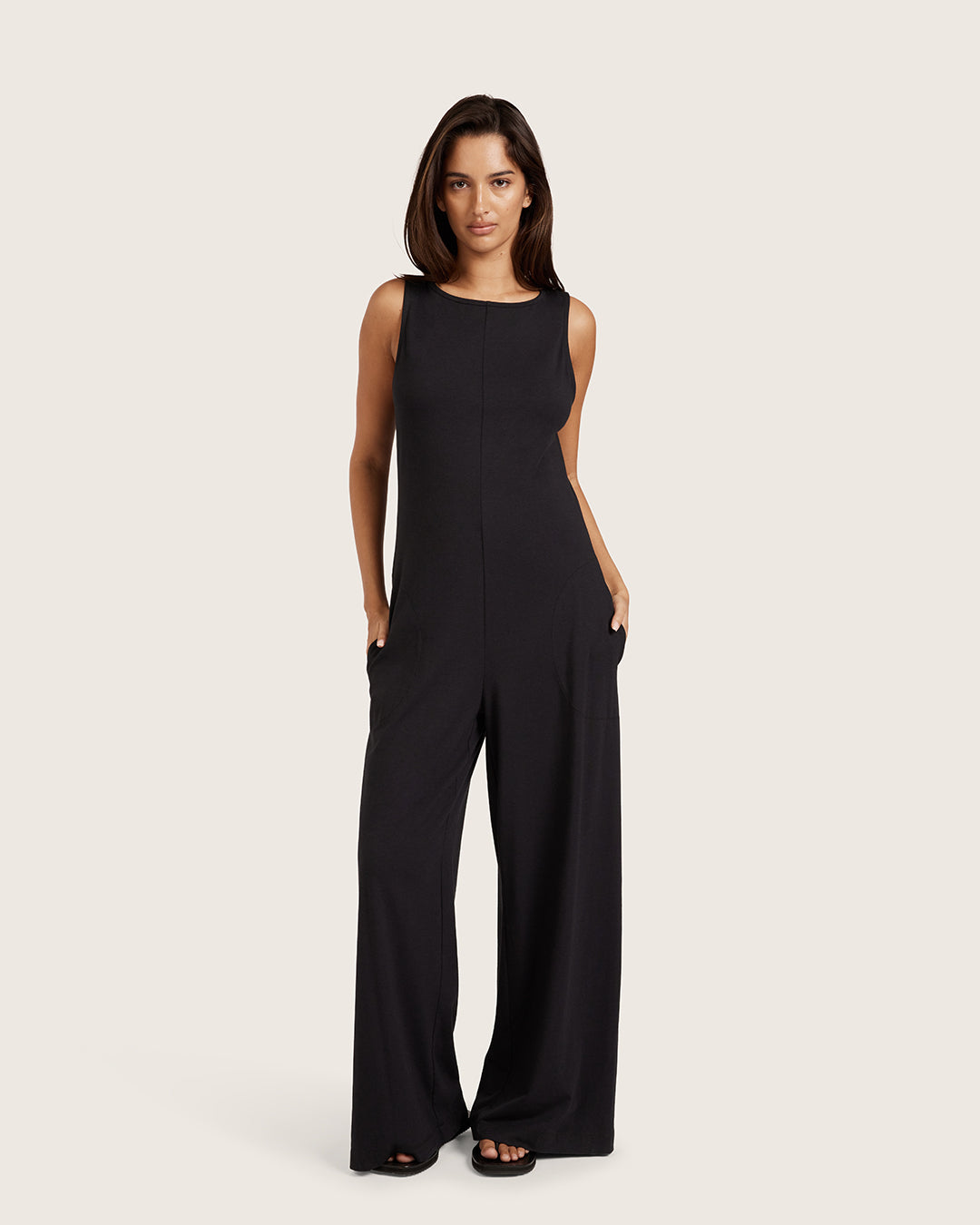 Boat Neck Jumpsuit - Black