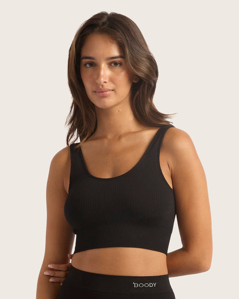 Ribbed Seamfree Crop Bamboo Bra in Black – Boody US