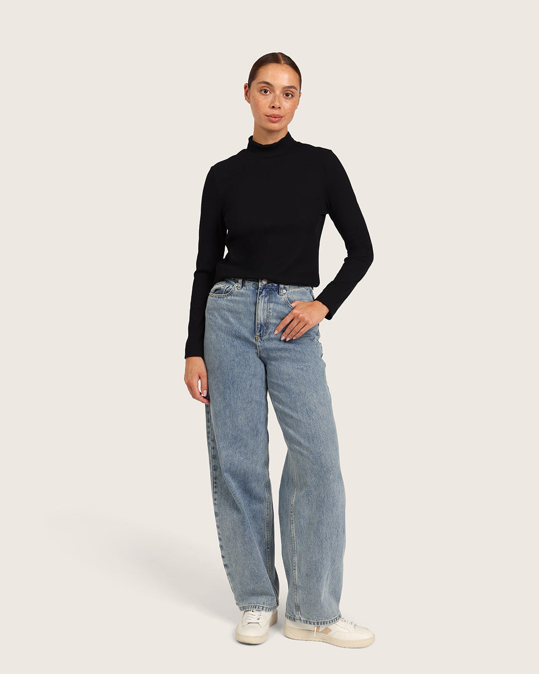 Women's Ribbed Turtleneck Top - Black