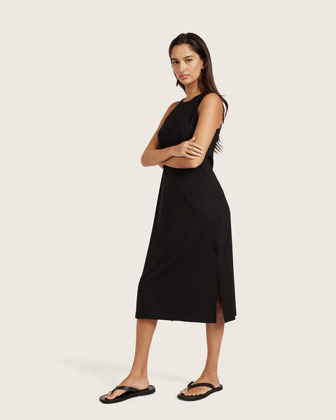black racerback dress Boody | in Ponte Knit Dress Women's Strapless Black Dresses offering a slim fit Color:Black Edge