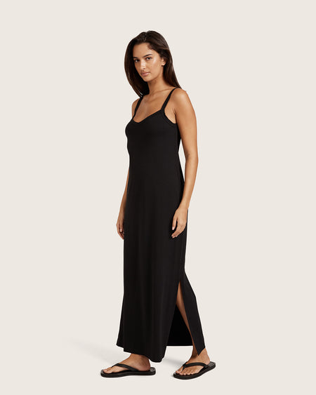 Women's Bamboo V-Neck Slip Dress in Black Boody US Women's Bamboo V-Neck Slip Dress in Black Boody US