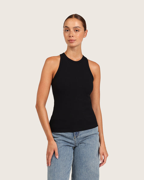 Cotton ribbon tank 黒 Women's Bamboo Ribbed Racerback Tank in Black – Boody US