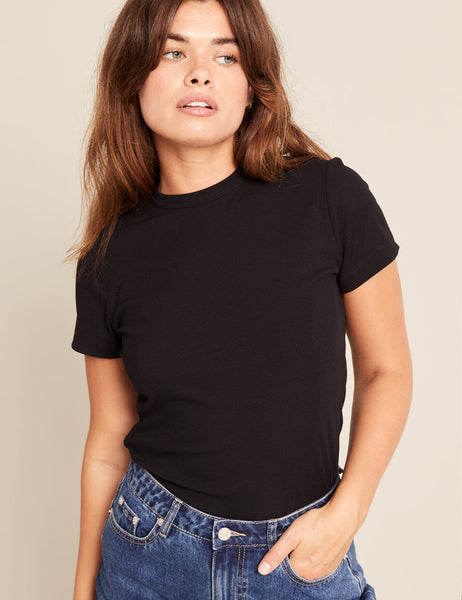 Women's Bamboo Ribbed Crew Neck T-Shirt in Black – Boody US