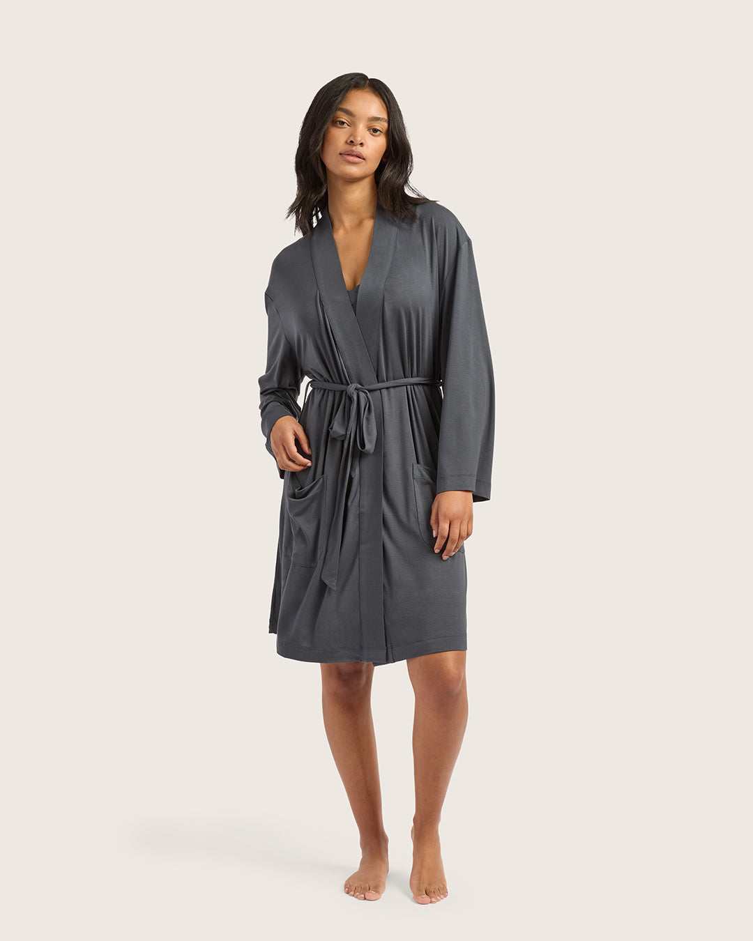 knee length dresses for ladies Clea Bamboo Long Sleeve Sleep Shirt | Black - M main image 1