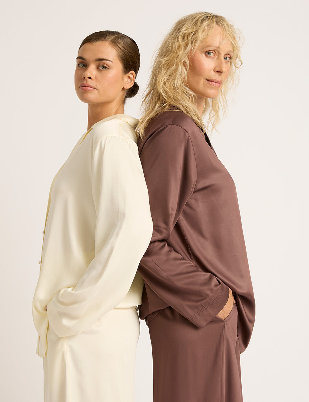 Vegan Silk Long Sleeve Shirt - Pearl