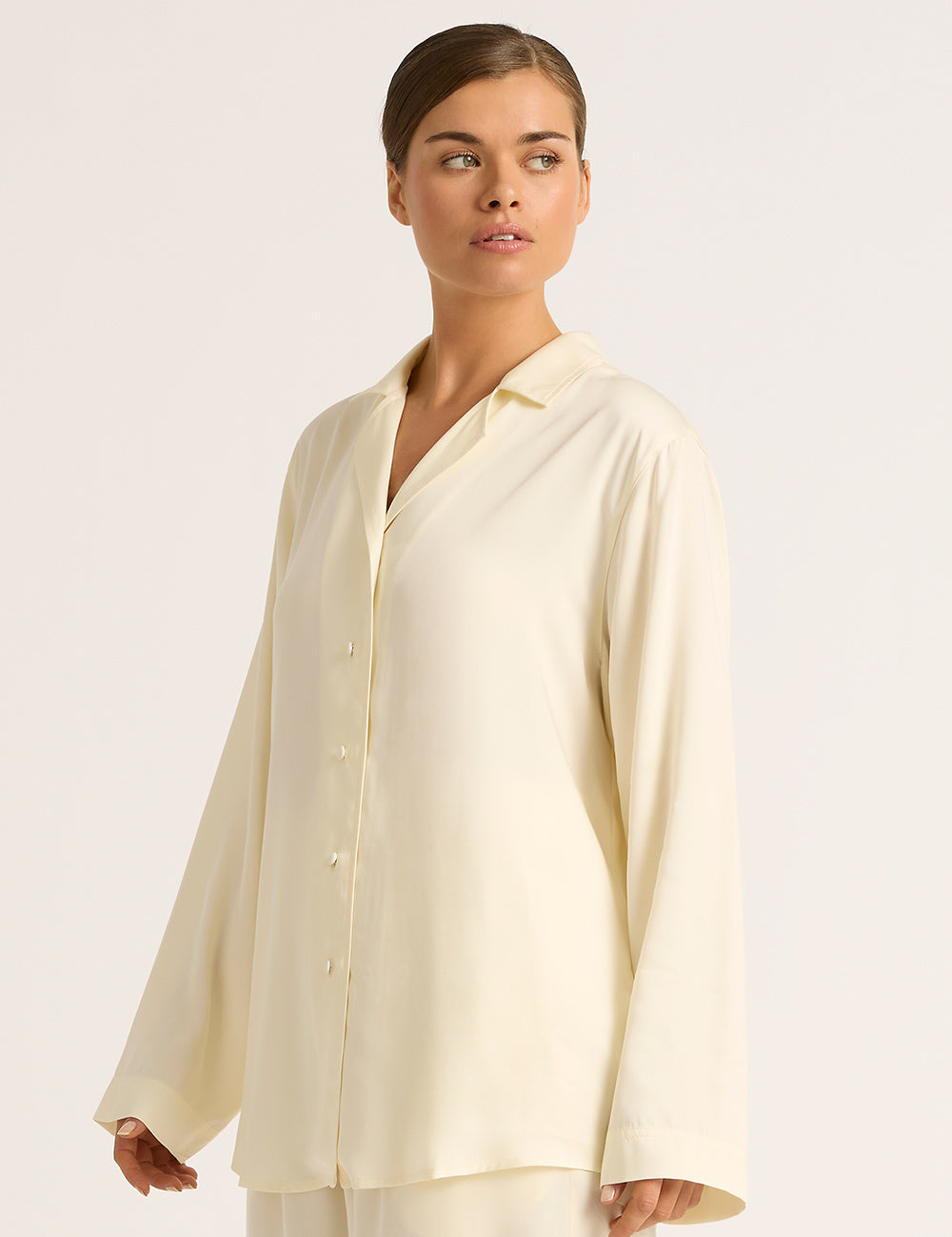 Vegan Silk Long Sleeve Shirt - Pearl