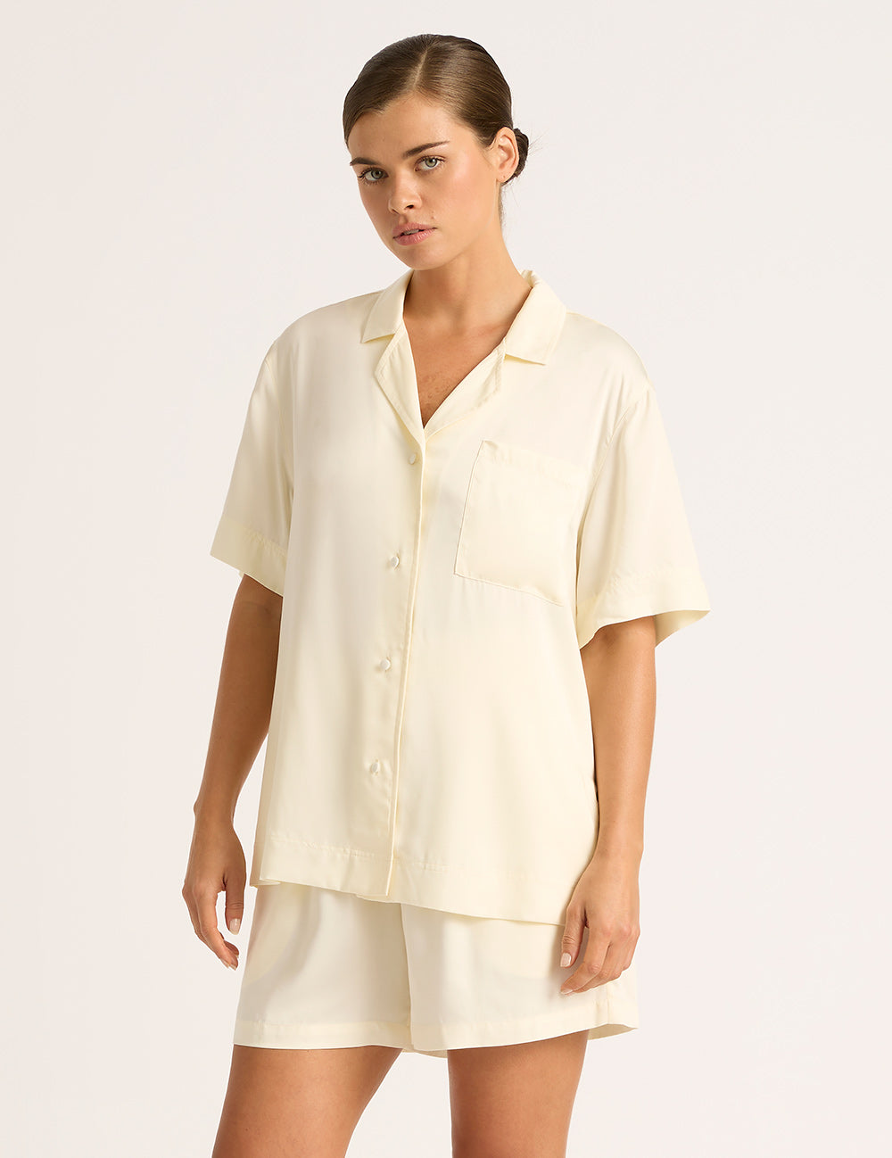 Vegan Silk Short Sleeve Shirt - Pearl