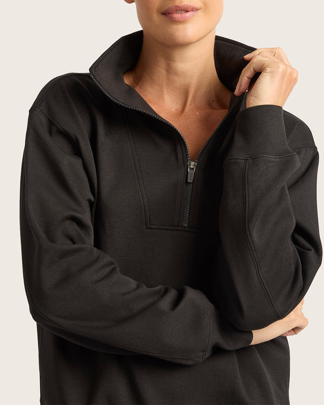 Women's Quarter Zip Sweater - Black