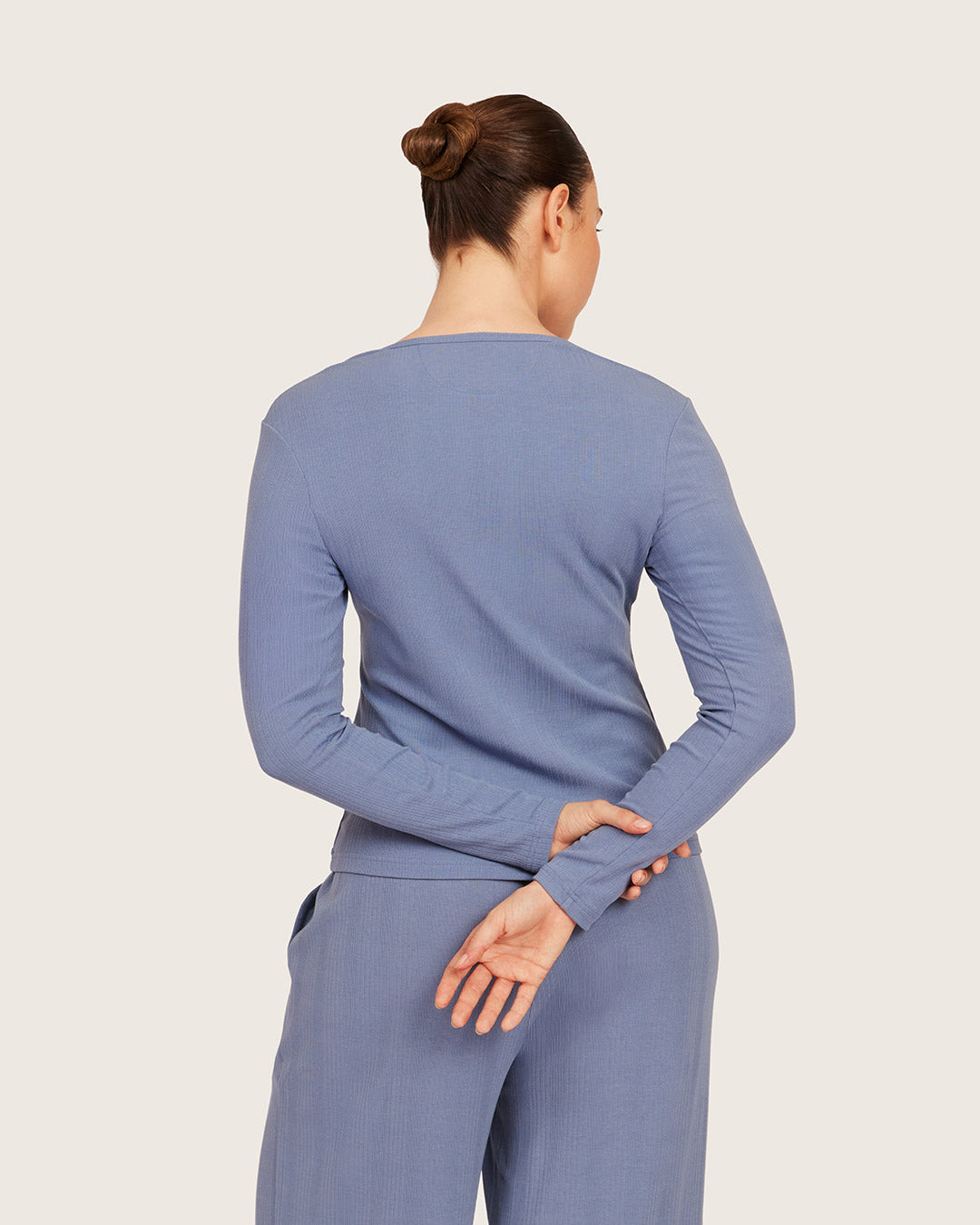 Long Sleeve Henley Top - Steel Blue