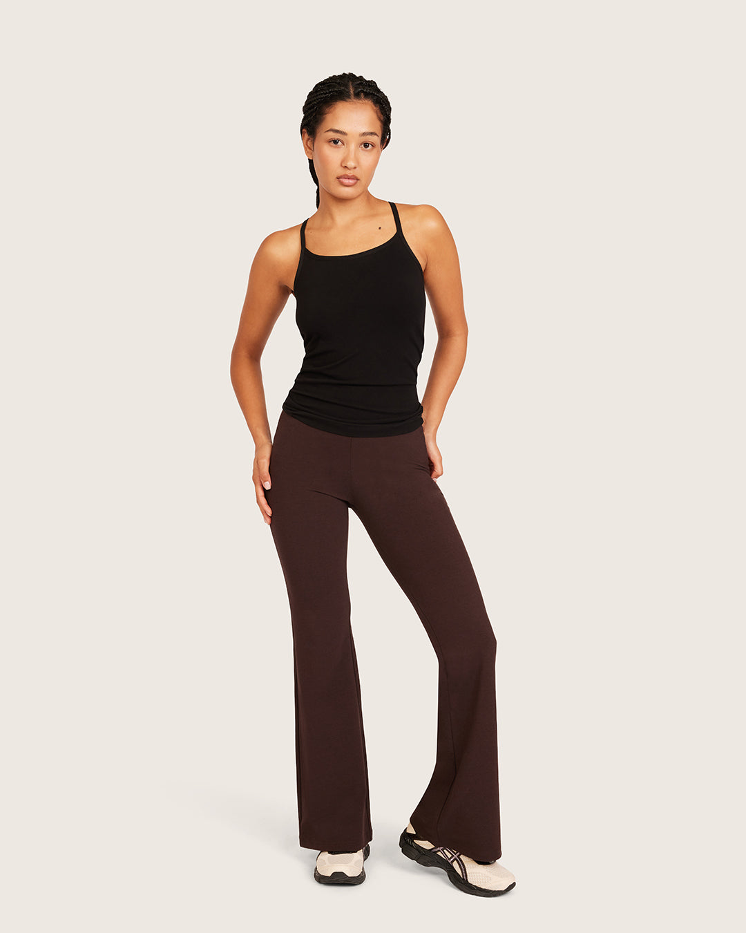 High Waist Flare Pants - Short - Carob