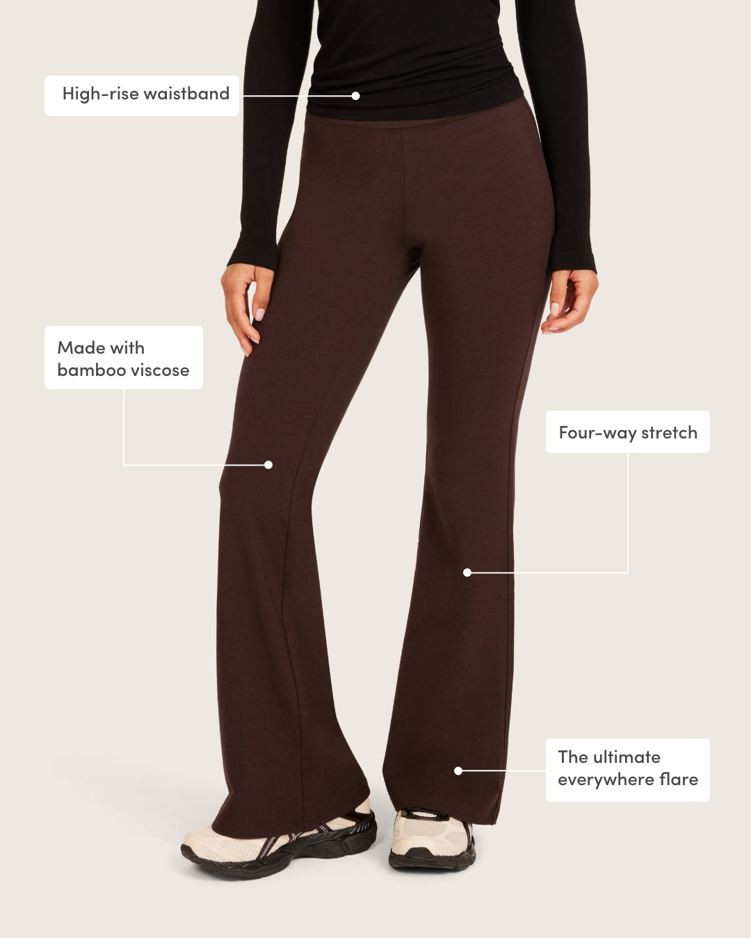 High Waist Flare Pants - Short - Carob