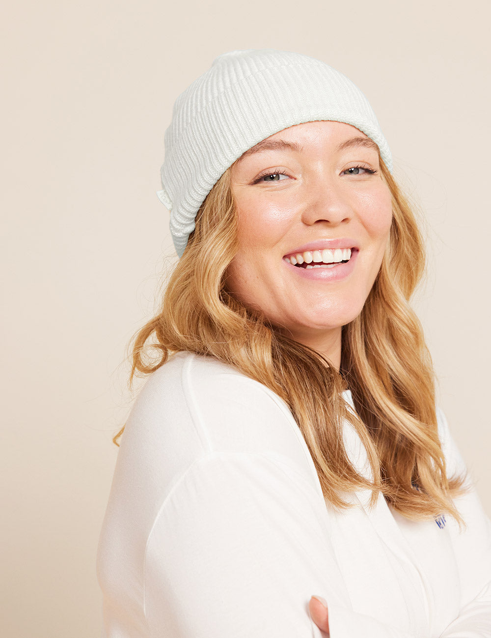 Ribbed Knit Beanie - Natural White