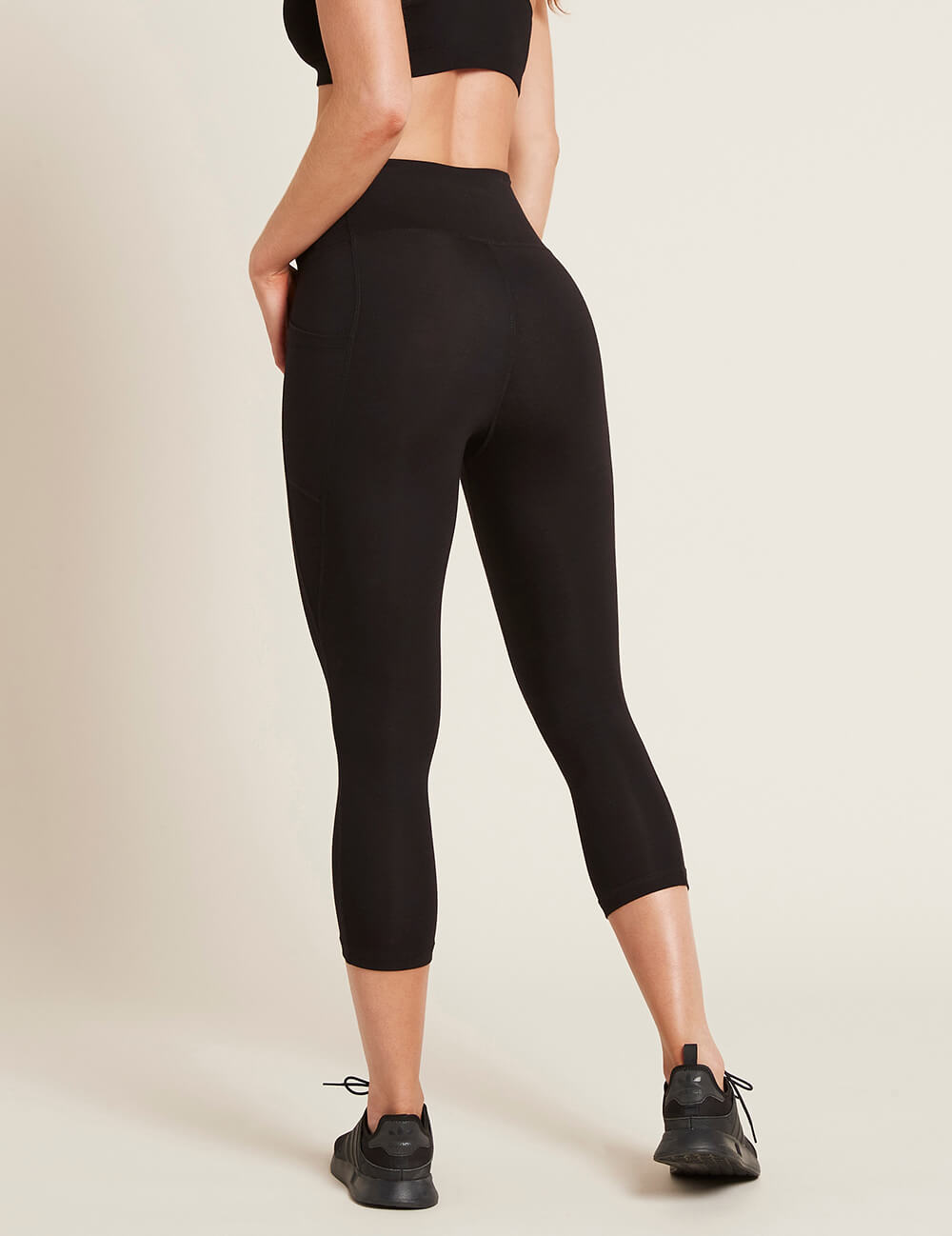 Boody Bamboo Active Blended High-Waisted 3/4 Leggings with Pockets in Black Rear View