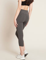 Boody Bamboo Active Blended High-Waisted 3/4 Leggings with Pockets in Dark Grey Rear View