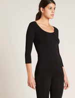 Boody Bamboo Women's Scoop Neck 3/4 Sleeve Shirt in Black Front View 4
