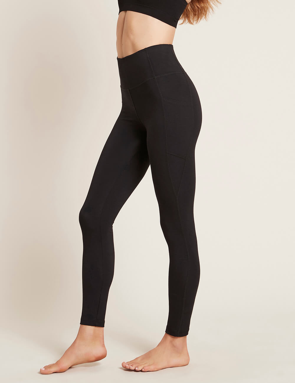 Boody Bamboo Organic Cotton Active Blended High-Waisted Full Leggings with Pocket in Black Side View