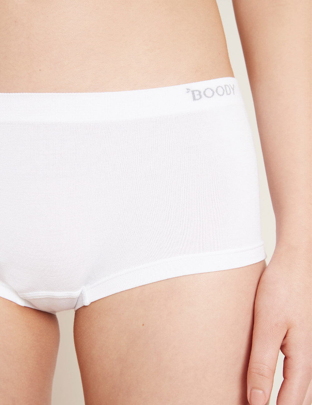 Boody Bamboo Boyleg Brief Boy Short Womens Underwear in White Close Up