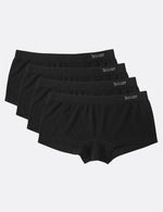 Boody Bamboo Boyleg Brief Boy Short Womens Underwear in Black 4-pack Flat Lay