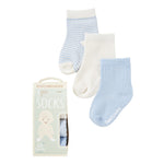 Boody Baby Socks in Blue and White Flat Lay