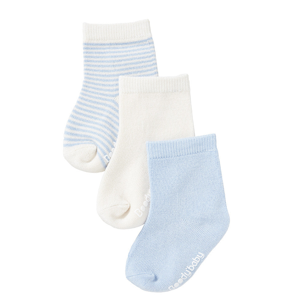 Boody Baby Socks in Blue and White Flat Lay 2