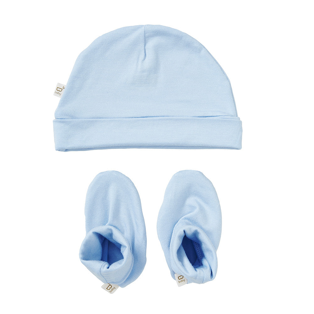 Boody Baby Beanie and Boody Set in Light Blue Flat Lay