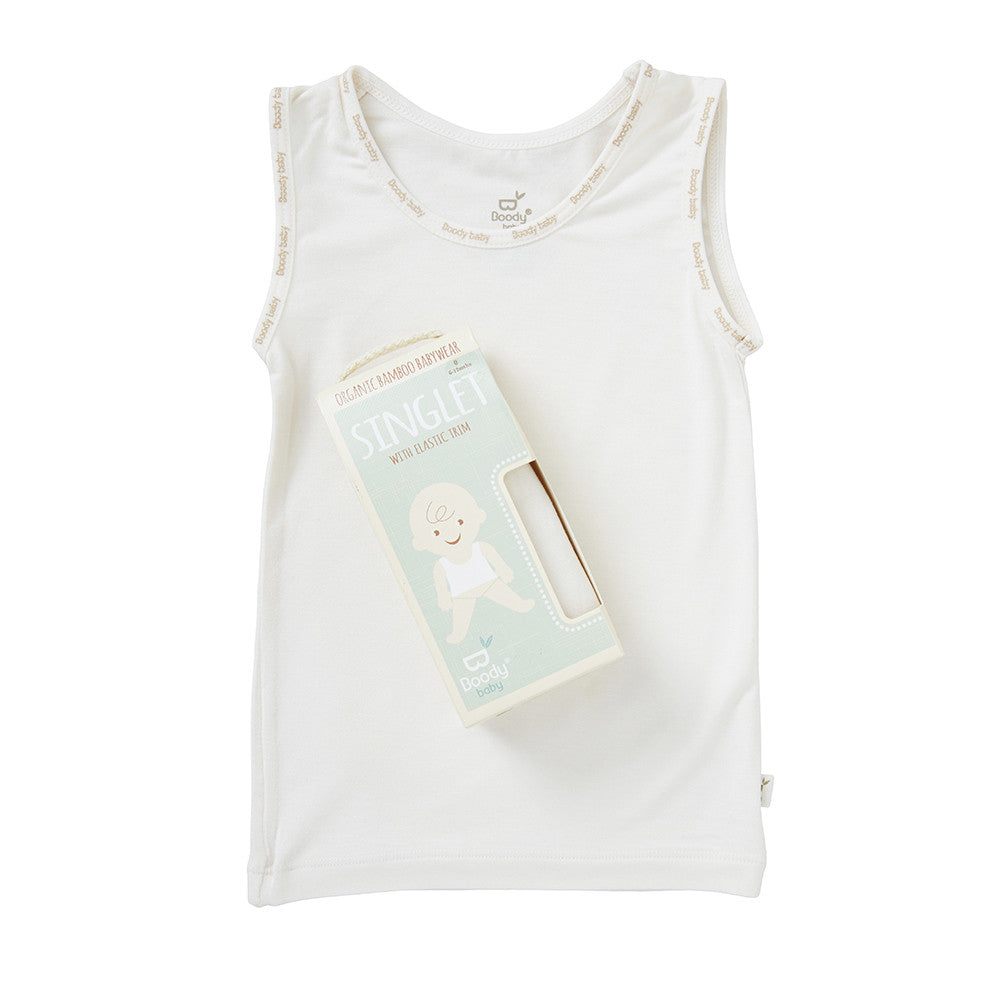 Boody Bamboo Baby Tank Top White Flat Lay with Packaging