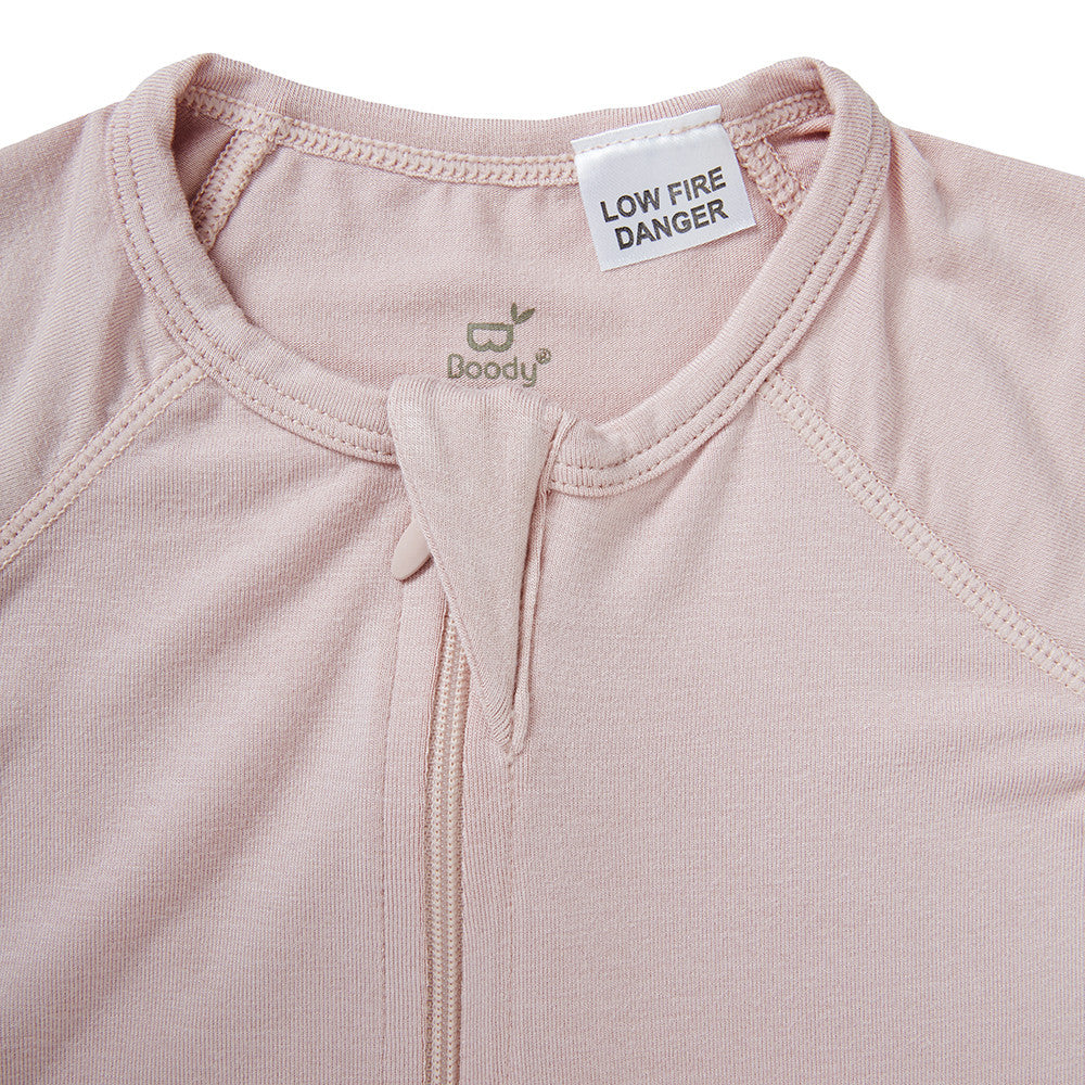 Boody Bamboo Baby Onesie in Pink Flat Lay Zipper Detail