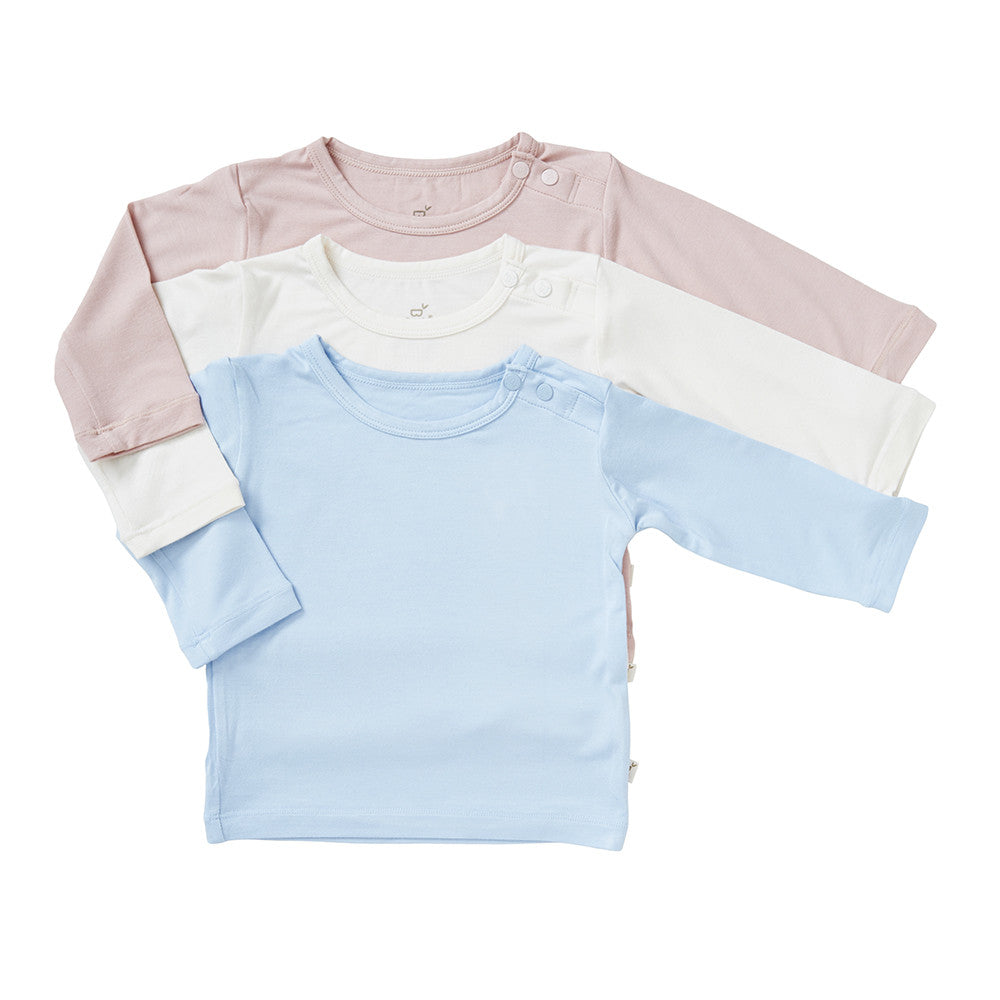 Boody Bamboo Baby Long Sleeve Top in Pink, Blue, and White Flat Lay