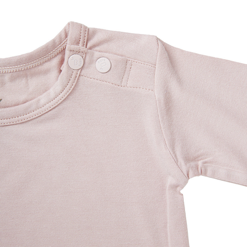 Boody Bamboo Baby Long Sleeve Top in Light Pink Flat Lay Snap Detail