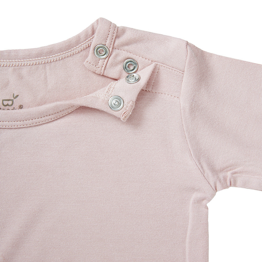 Boody Bamboo Baby Long Sleeve Top in Light Pink Flat Lay Snap Detail 2