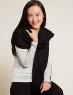 Boody Bamboo Cozy Knit Wrap Scarf in Black Close View