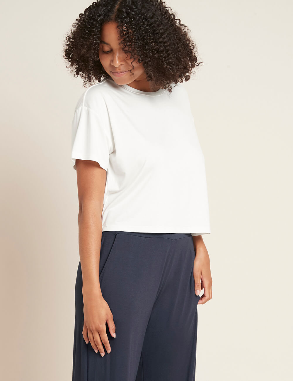 Boody Women's Downtime Crop Tee in Natural White Side