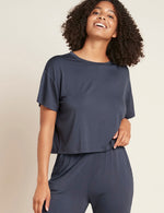 Boody Women's Downtime Crop Tee with matching bottoms in Storm Grey Front