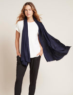 Boody Fringed Hem Scarf for Women in Navy Blue Front 2