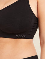 Boody Full Bust Wireless Bra with matching underwear in Black Front View Close