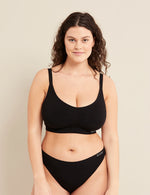 Boody Full Bust Wireless Bra with matching underwear in Black Front View
