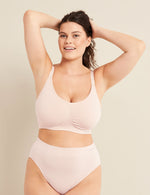 Boody Full Bust Wireless Bra with matching underwear in Nude Front View