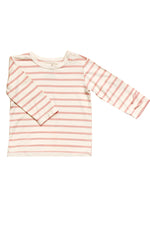 Boody Bamboo Striped Baby Long Sleeve Top in White and Pink Flat Lay