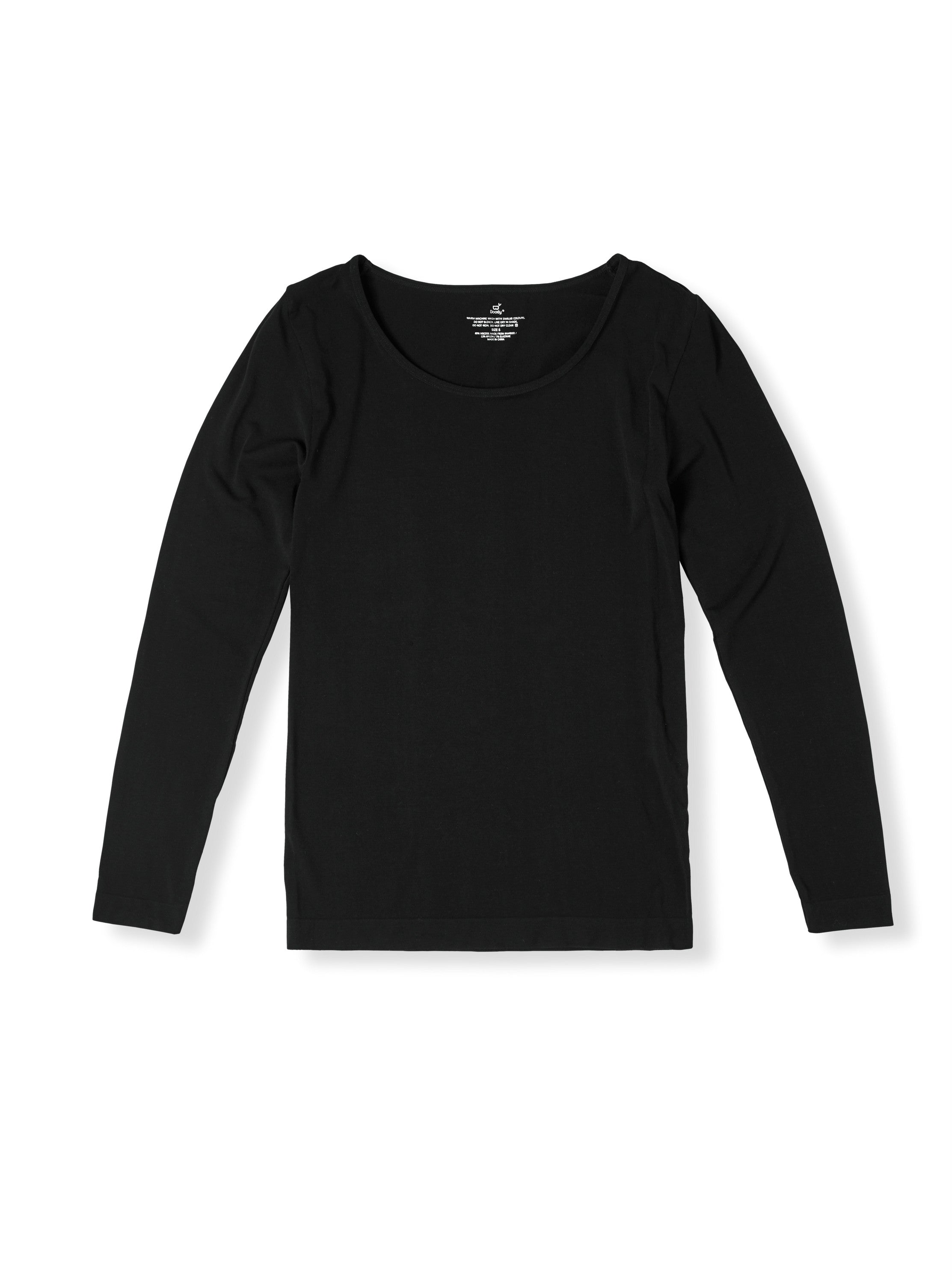 Boody Bamboo Women's Long Sleeve Top in Black Flat Lay Front