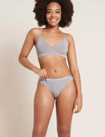 Boody Bamboo Lyocell G-String Underwear in Mist Grey with matching bra front view 