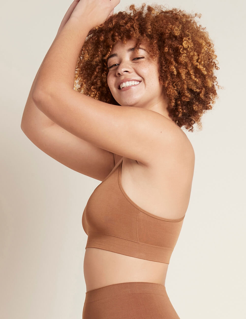 Boody Bamboo Lyocell Racerback Bra with matching underwear in Nude 4 Side View