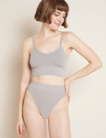 Boody Bamboo Lyocell Ribbed High Leg Brief Underwear with matching bra in Mist Light Grey Front View