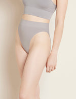 Boody Bamboo Lyocell Ribbed High Leg Brief Underwear with matching bra in Mist Light Grey Front Detail View