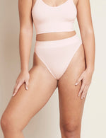 Boody Bamboo Lyocell Ribbed High Leg Brief Underwear with matching bra in Powder Pink Front View