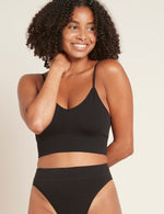 Boody Bamboo Lyocell Ribbed Low Back Bra in Black with matching Underwear front view