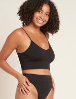 Boody Bamboo Lyocell Ribbed Low Back Bra in Black with matching Underwear side view