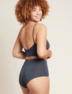 Boody Bamboo Lyocell Ribbed Low Back Bra in Storm Dark Grey with matching Underwear back view